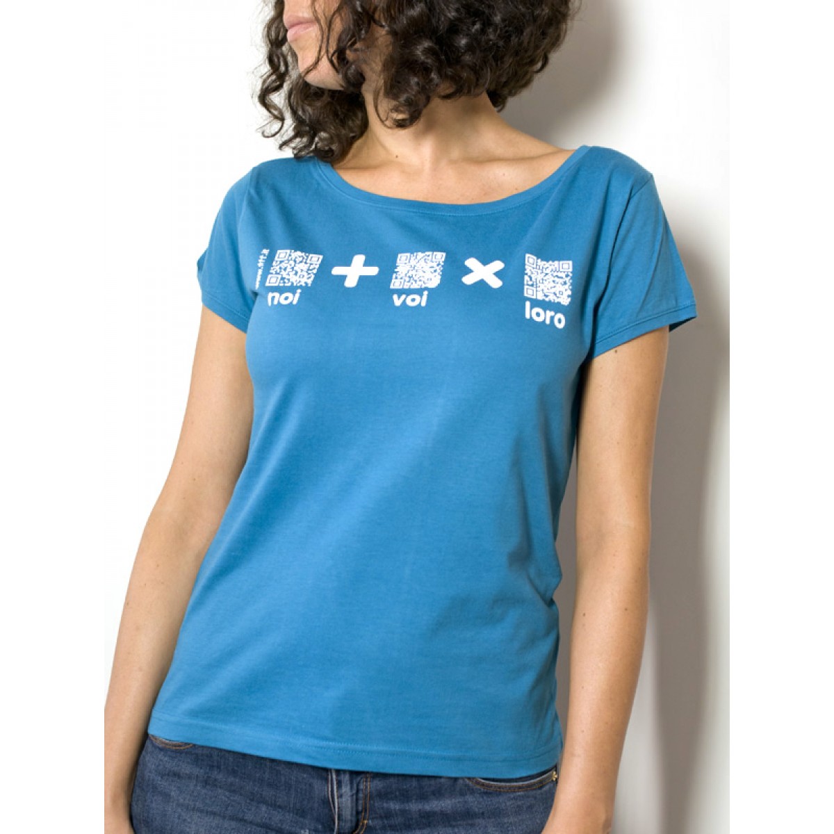 T-Shirt "AIL Code" Donna BIO - Colore Turchese - Stampa Bianca