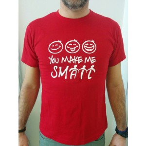 T-Shirt YouMakeMeSmAIL Unisex - Colore Rosso - Stampa Bianca